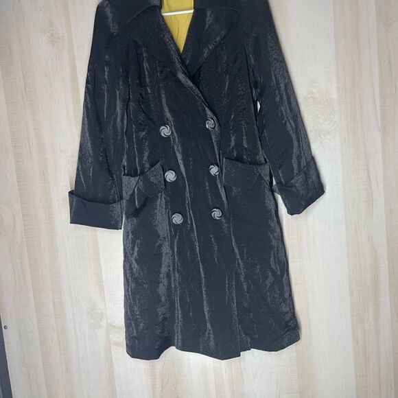 TULLE black double breasted long sleeve shimmering coat yellow lining, medium - Picture 3 of 15